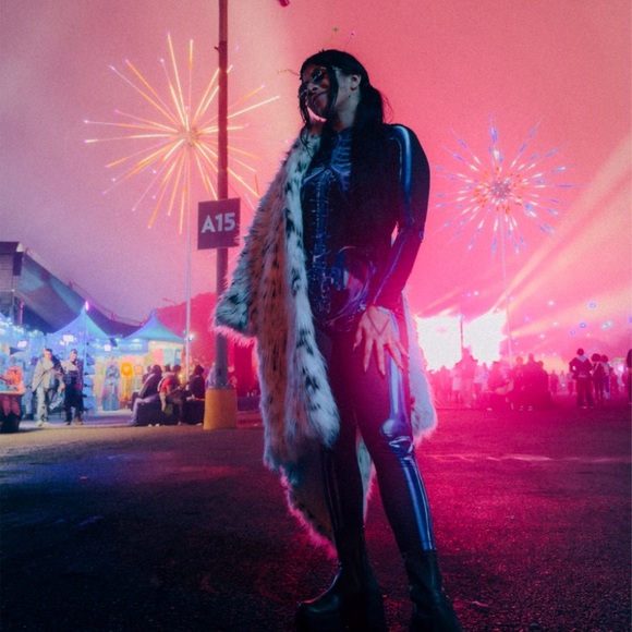 Tops - rave ready skeleton body suit in black purple